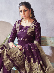 Trendy Suit Purple Color Banarasi Art Silk Woven Dress For Engagement