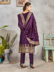 Trendy Suit Purple Color Banarasi Art Silk Woven Dress For Engagement