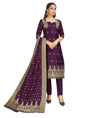 Trendy Suit Purple Color Banarasi Art Silk Woven Dress For Engagement