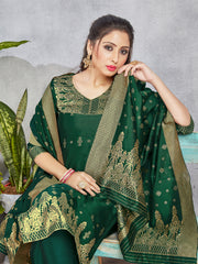 Trendy Suit Green Color Banarasi Art Silk Woven Dress For Engagement