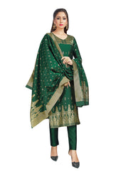 Trendy Suit Green Color Banarasi Art Silk Woven Dress For Engagement