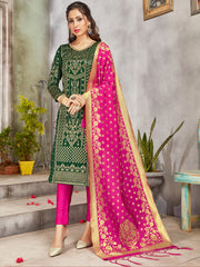 Trendy Suit Green Color Banarasi Art Silk Woven Dress For Engagement