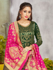 Trendy Suit Green Color Banarasi Art Silk Woven Dress For Engagement