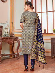 Designer Suit Gray Color Banarasi Art Silk Woven Dress For Festival