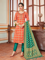 Orange Banarasi Art Silk Woven Salwar Suit