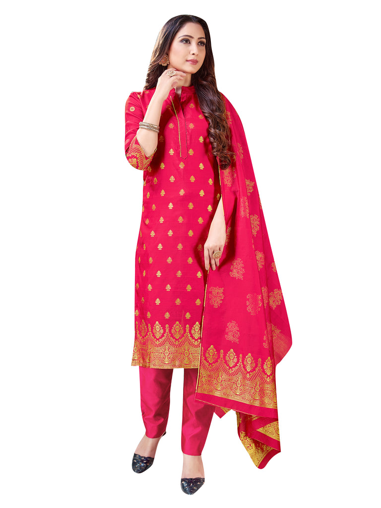 Designer Suit Pink Color Banarasi Art Silk Woven Dress For Festival