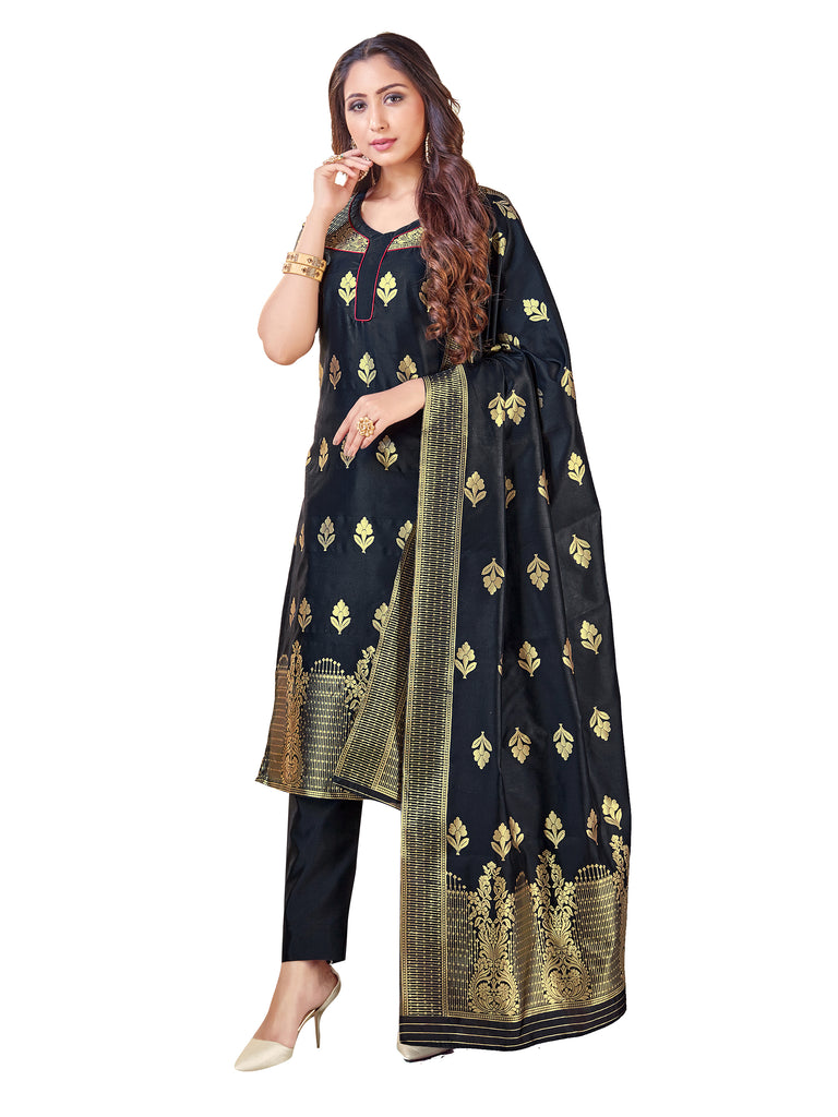 Designer Suit Black Color Banarasi Art Silk Woven Dress For Festival