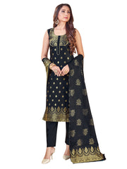 Designer Suit Black Color Banarasi Art Silk Woven Dress For Festival