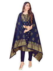 Designer Suit Navy Blue Color Banarasi Art Silk Woven Dress For Festival