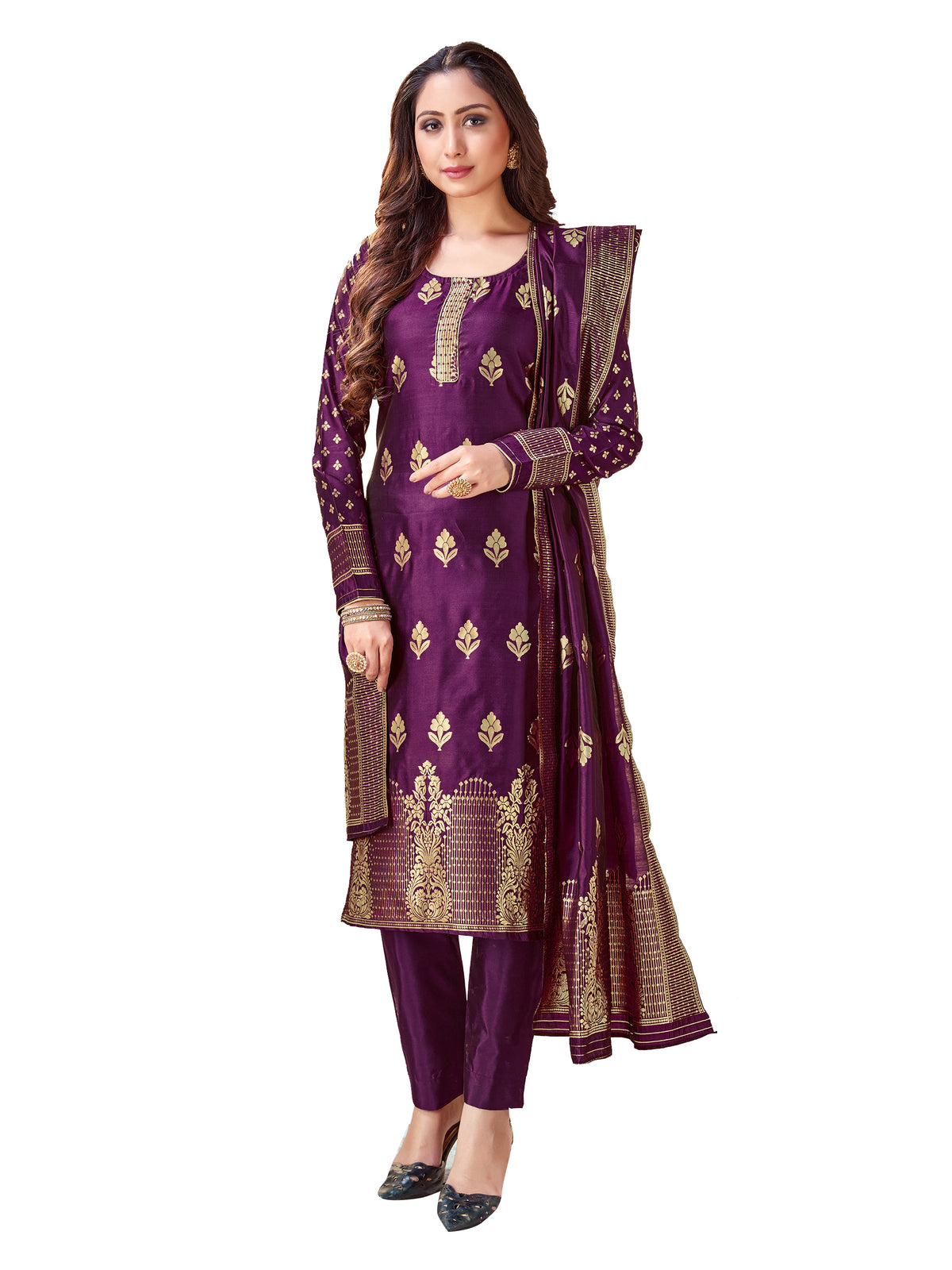 Purple Banarasi Art Silk Woven Salwar Suit