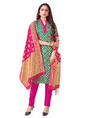 Green Banarasi Art Silk Woven Salwar Suit