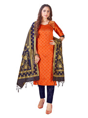 Designer Suit Orange Color Banarasi Art Silk Woven Dress For Festival