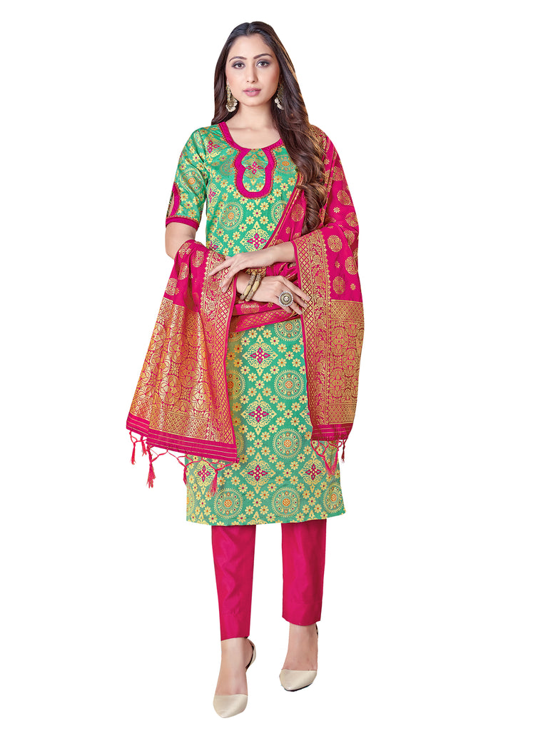 Designer Suit Green Color Banarasi Art Silk Woven Dress For Festival