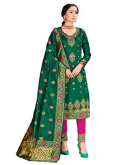 Trendy Suit Green Color Banarasi Art Silk Woven Dress For Party