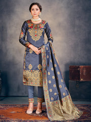 Trendy Suit Grey Color Banarasi Art Silk Woven Dress For Party