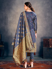 Trendy Suit Grey Color Banarasi Art Silk Woven Dress For Party