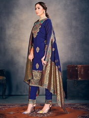 Trendy Suit Navy Blue Color Banarasi Art Silk Woven Dress For Party