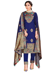 Trendy Suit Navy Blue Color Banarasi Art Silk Woven Dress For Party