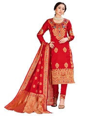 Trendy Suit Red Color Banarasi Art Silk Woven Dress For Party