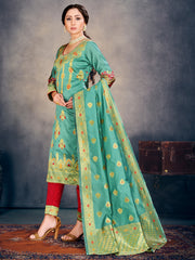 Trendy Suit Teal Color Banarasi Art Silk Woven Dress For Party