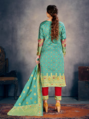 Trendy Suit Teal Color Banarasi Art Silk Woven Dress For Party