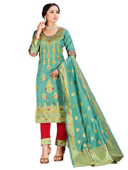 Trendy Suit Teal Color Banarasi Art Silk Woven Dress For Party