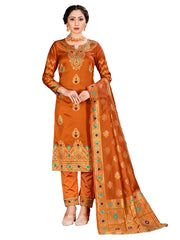 Trendy Suit Orange Color Banarasi Art Silk Woven Dress For Party