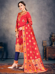 Trendy Suit Peach Color Banarasi Art Silk Woven Dress For Party