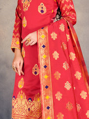 Trendy Suit Peach Color Banarasi Art Silk Woven Dress For Party