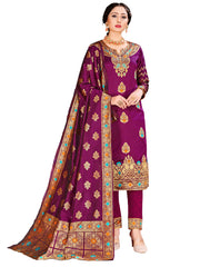 Readymade Suit Purple Color Banarasi Art Silk Woven Dress For Reception