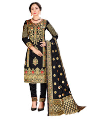 Readymade Suit Black Color Banarasi Art Silk Woven Dress For Reception