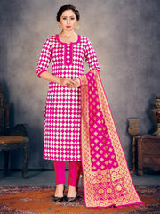 Readymade Suit Pink Color Banarasi Art Silk Woven Dress For Reception