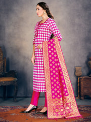 Readymade Suit Pink Color Banarasi Art Silk Woven Dress For Reception