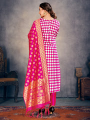 Readymade Suit Pink Color Banarasi Art Silk Woven Dress For Reception