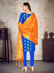 Readymade Suit Blue Color Banarasi Art Silk Woven Dress For Reception