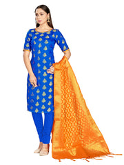 Readymade Suit Blue Color Banarasi Art Silk Woven Dress For Reception