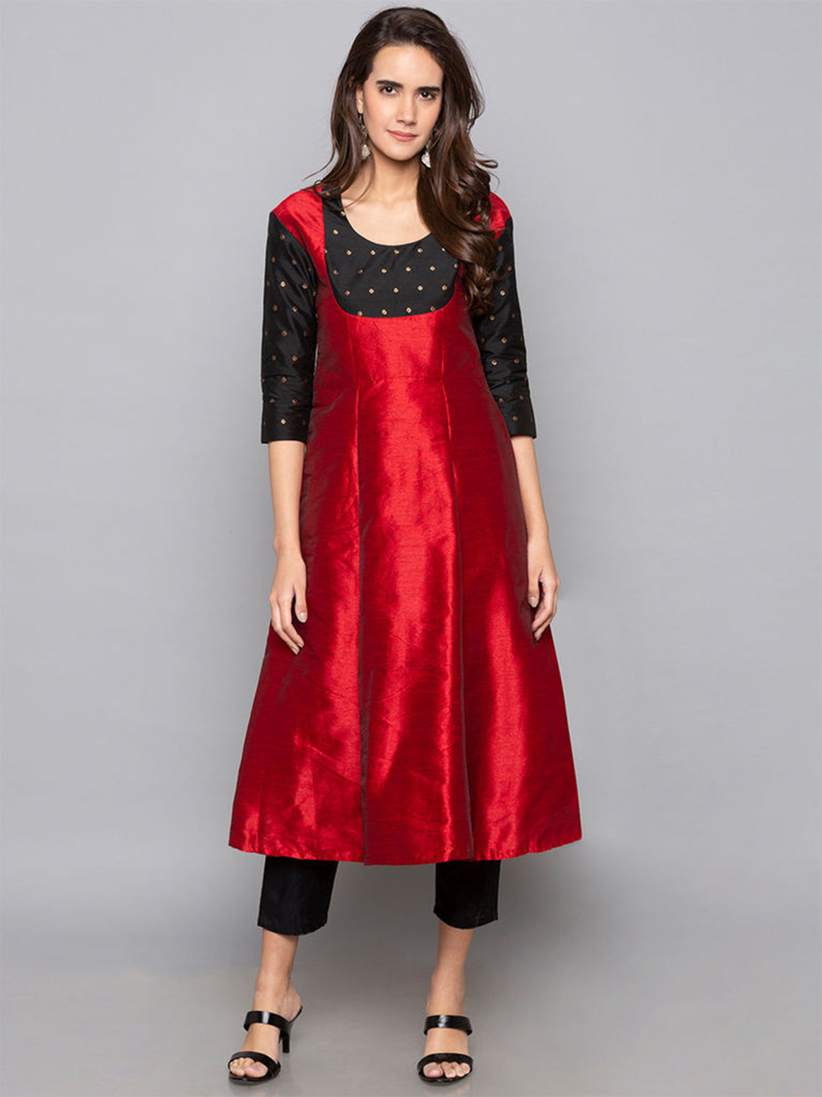 Designer Kurtis Red Color Art Silk Woven Dress For  Diwali