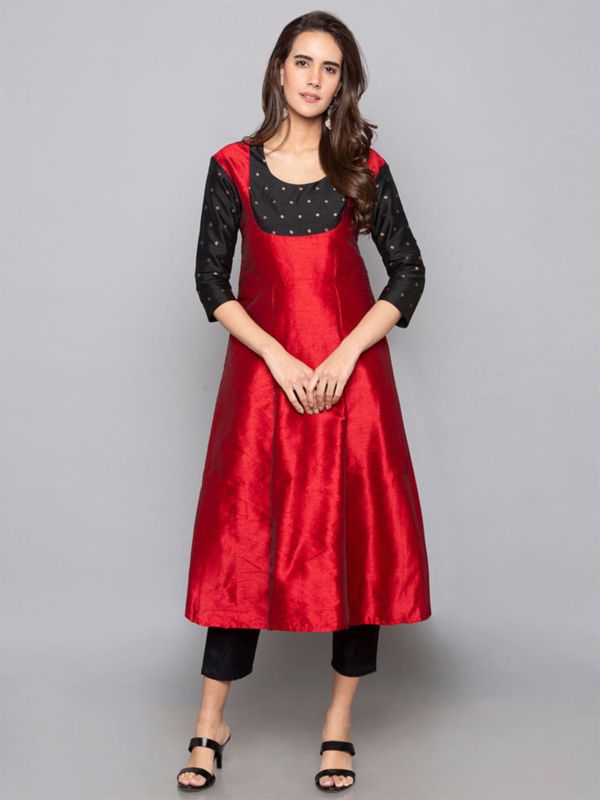 Designer Kurtis Red Color Art Silk Woven Dress For  Diwali