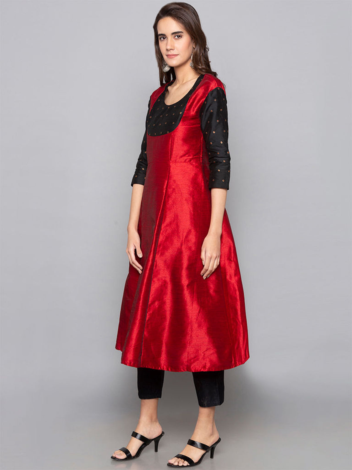 Designer Kurtis Red Color Art Silk Woven Dress For  Diwali