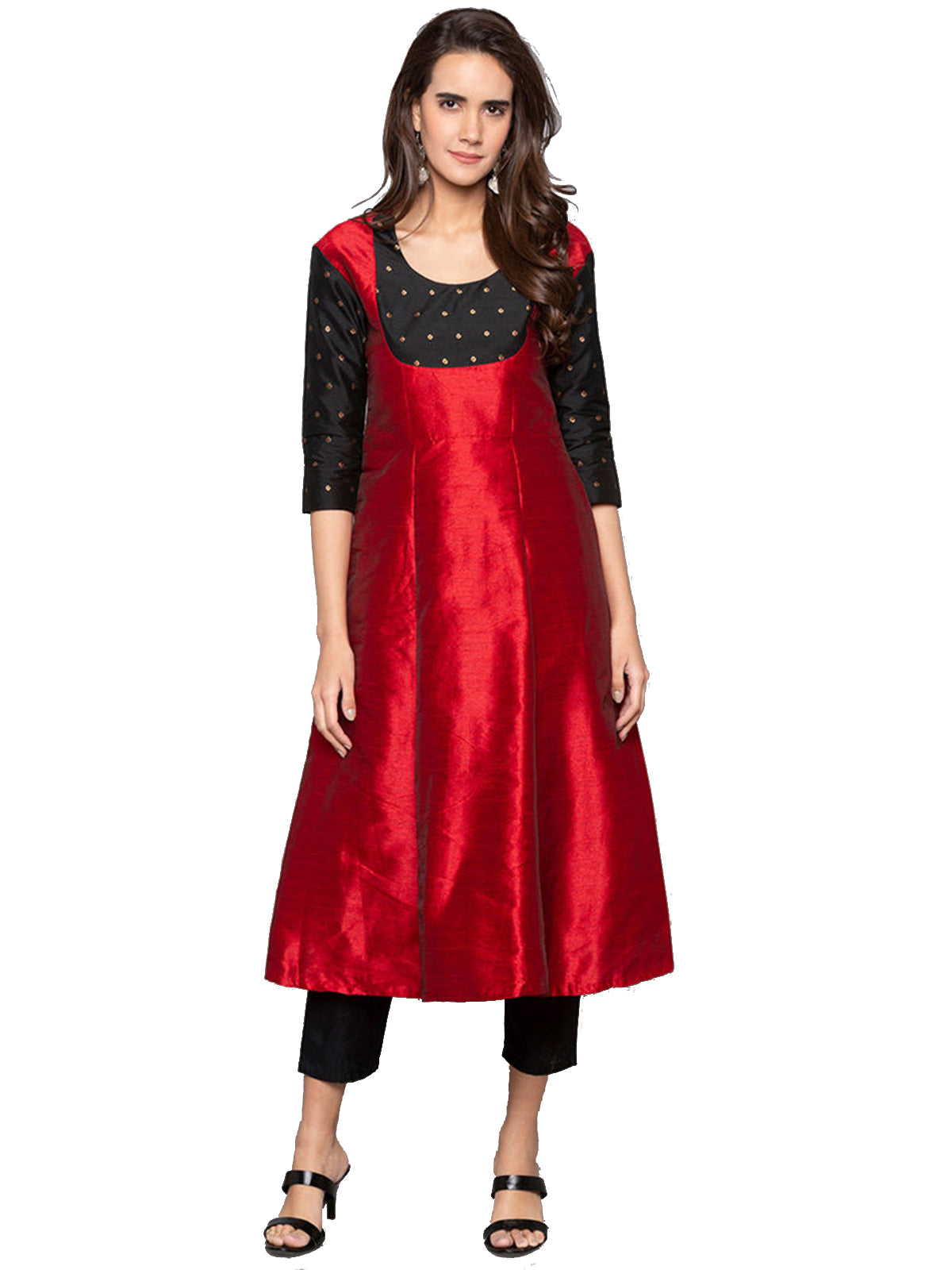 Designer Kurtis Red Color Art Silk Woven Dress For  Diwali