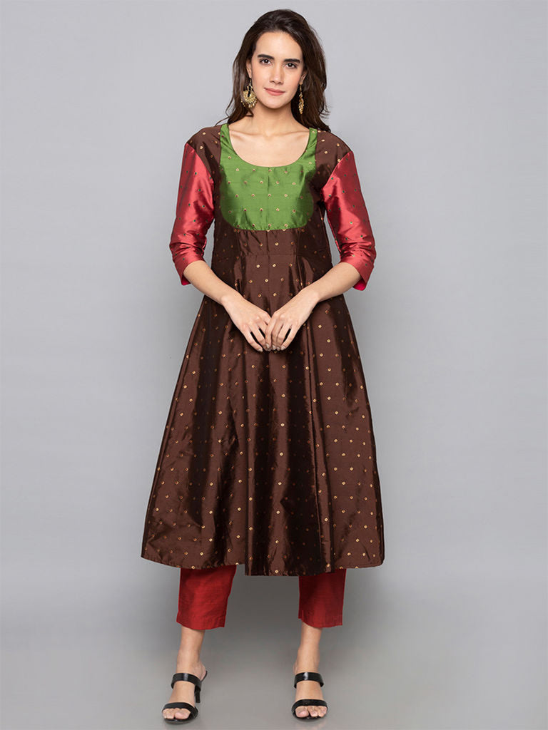 Designer Kurtis Brown Color Art Silk Woven Dress For  Diwali
