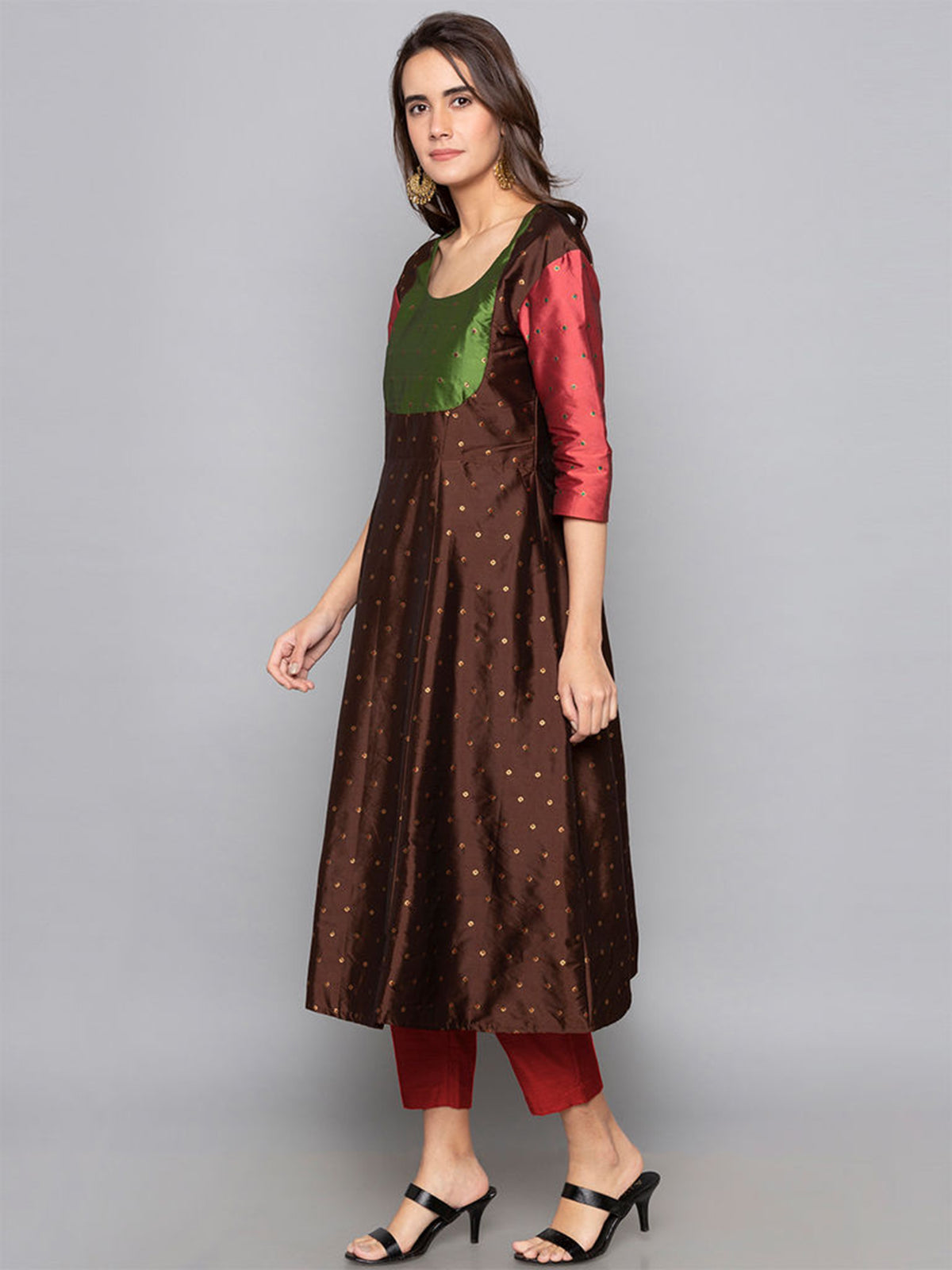 Designer Kurtis Brown Color Art Silk Woven Dress For  Diwali