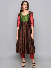 Designer Kurtis Brown Color Art Silk Woven Dress For  Diwali