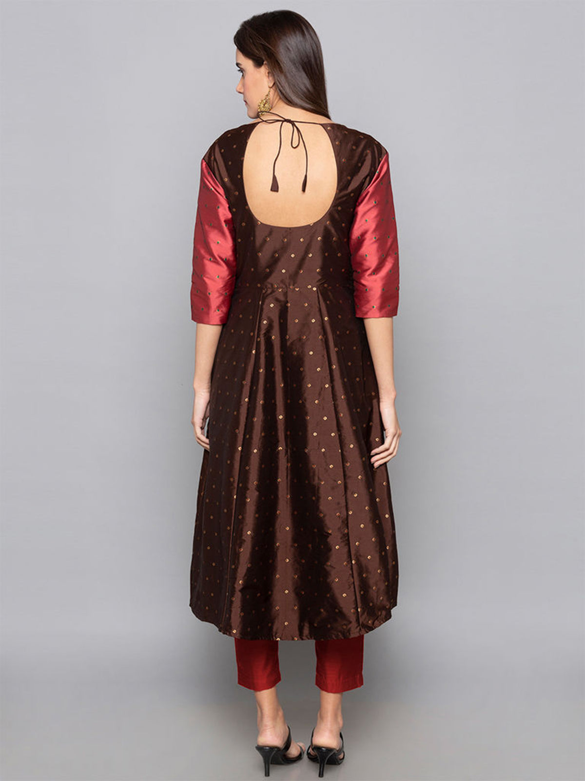 Designer Kurtis Brown Color Art Silk Woven Dress For  Diwali