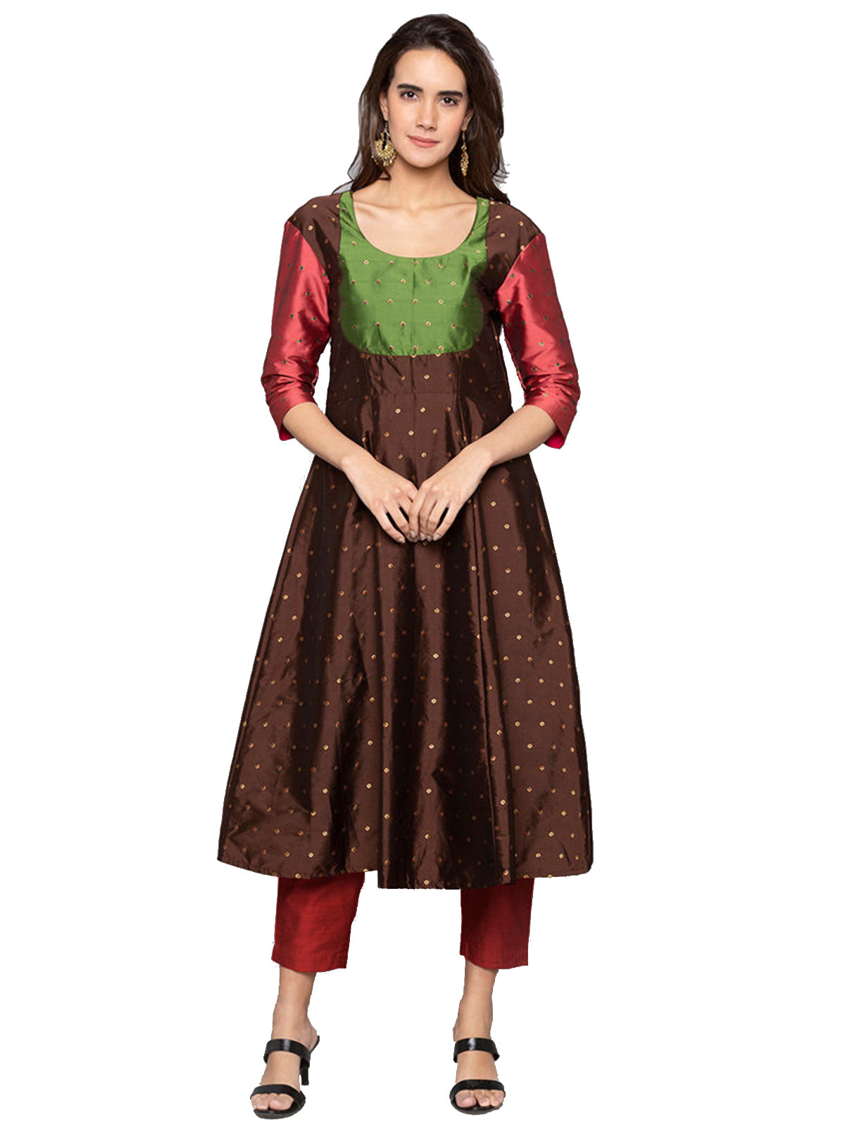 Designer Kurtis Brown Color Art Silk Woven Dress For  Diwali