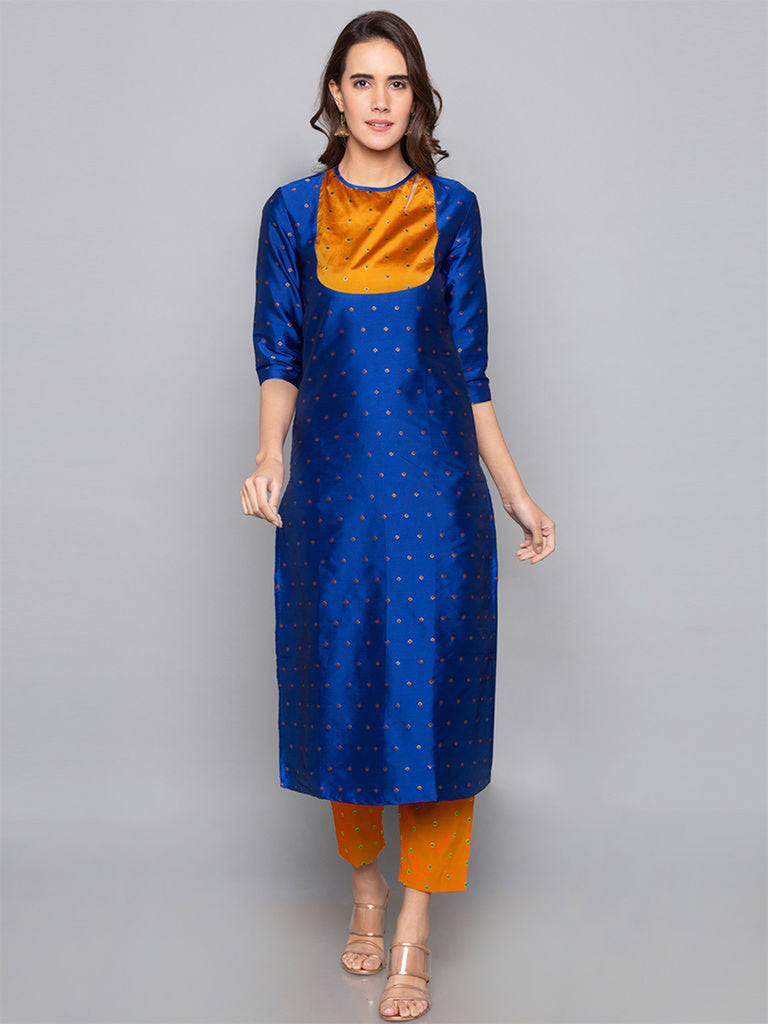 Designer Kurtis Blue Color Art Silk Woven Dress For  Diwali