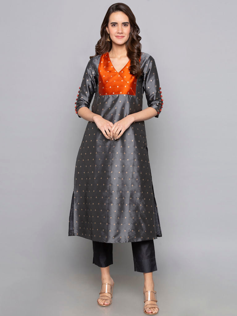 Designer Kurtis Grey Color Art Silk Woven Dress For  Diwali