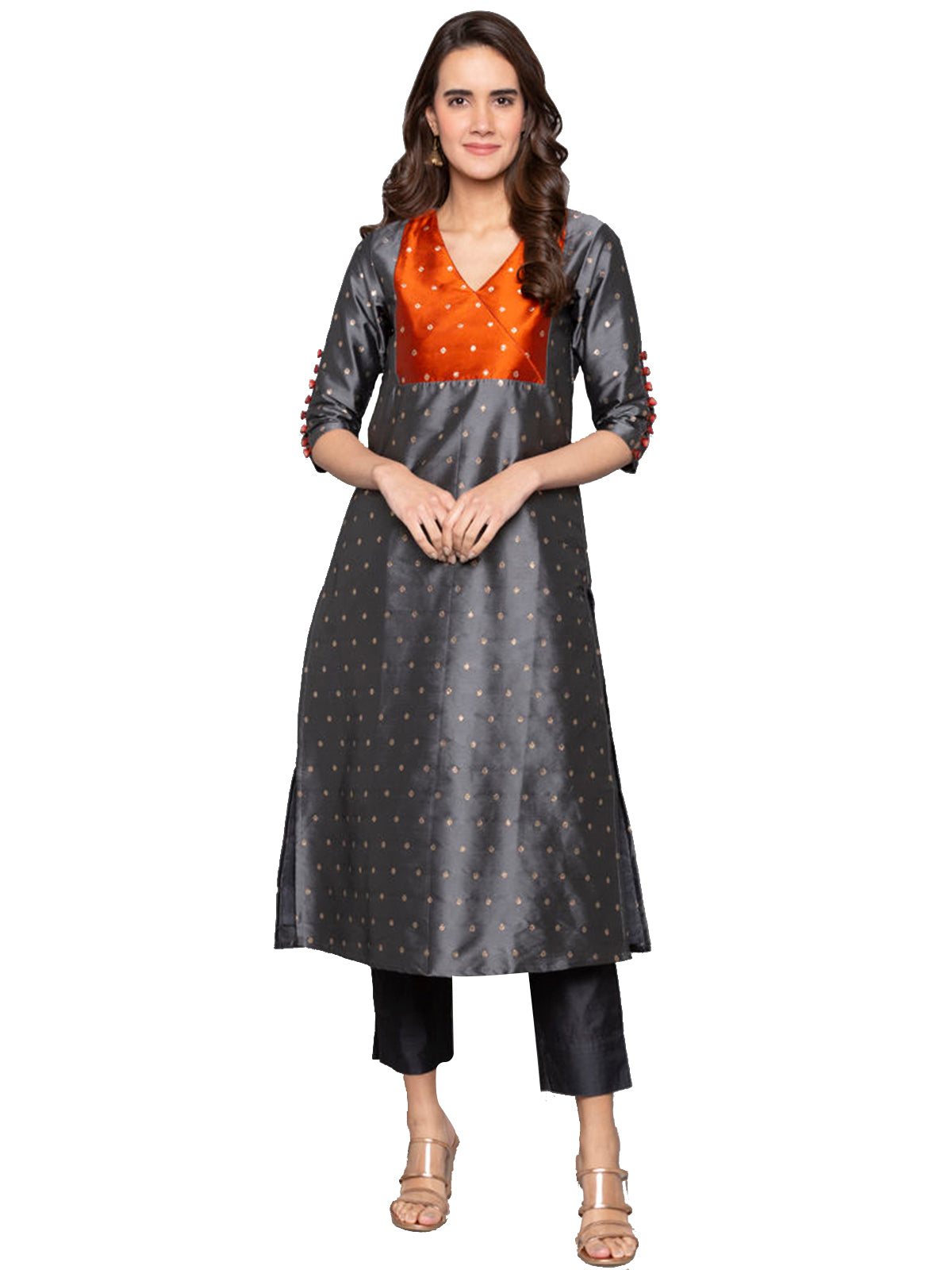 Designer Kurtis Grey Color Art Silk Woven Dress For  Diwali