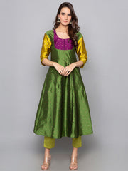 Designer Kurtis Green Color Art Silk Woven Dress For  Diwali