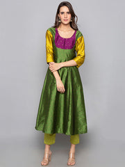 Designer Kurtis Green Color Art Silk Woven Dress For  Diwali